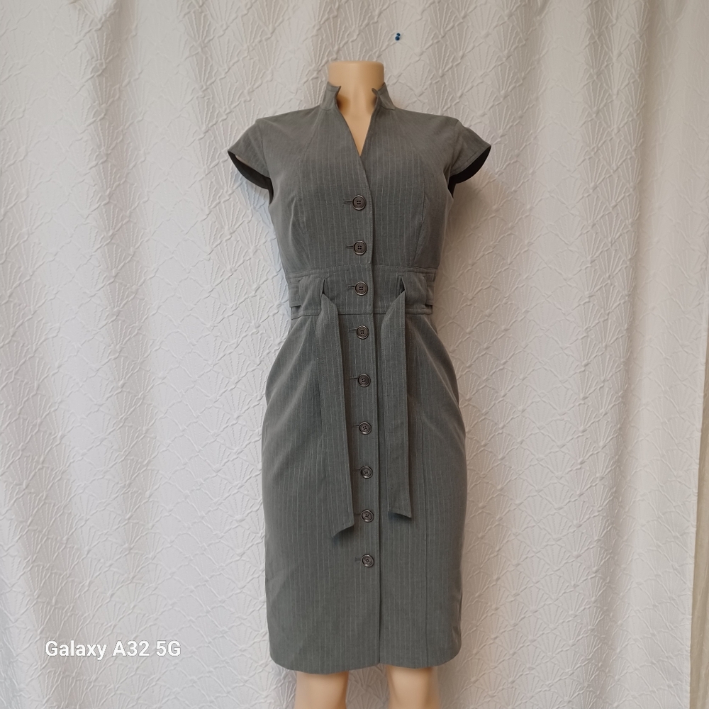 Calvin Klein Women Size 2 Charcoal Button-Front Midi Dress - Picture 10 of 15